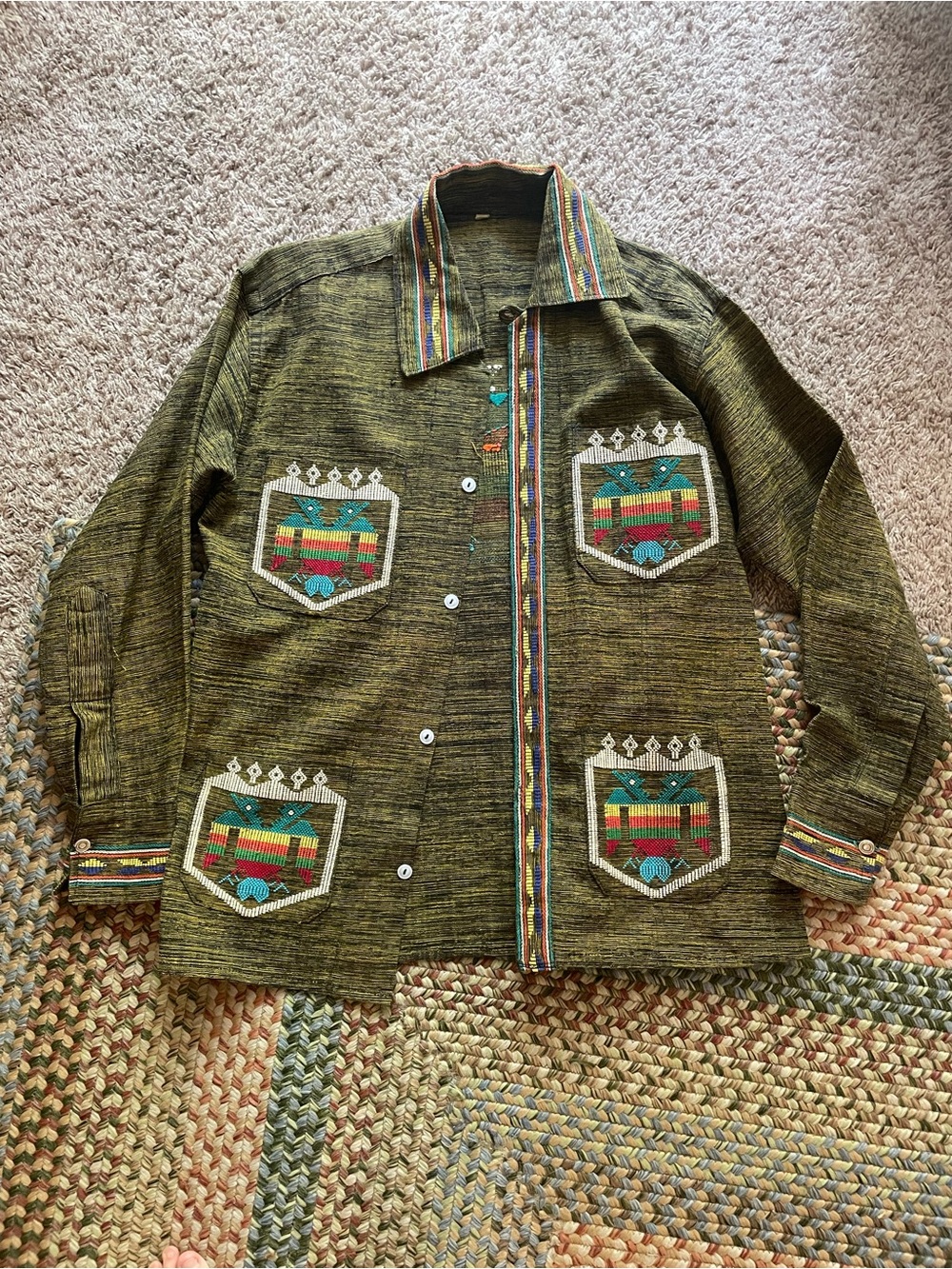 Vintage 1970s Guatemalan Embroidered Shirt Jacket